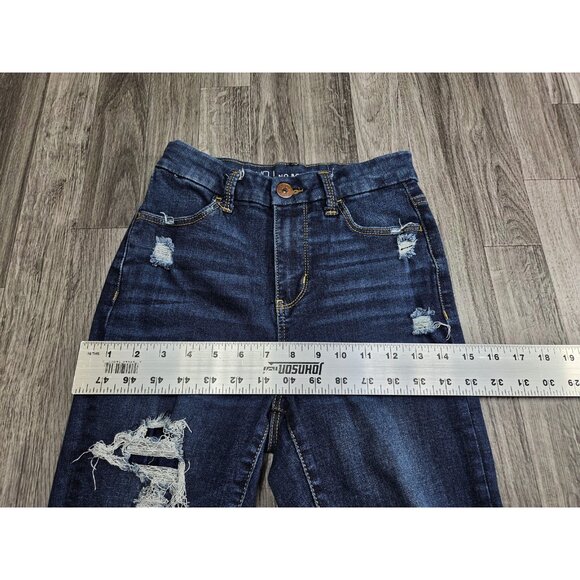 (3/$35) No Boundaries Jeans Womens 1 Dark Wash Blue Distressed Ripped Skinny - Picture 8 of 11
